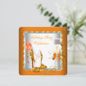 グリッターオレンジ金ゴールドハイヒール誕生日パーティー 招待状 (スタンド正面)