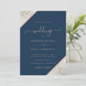 グリッターオンオフ白&ネイビーブルー結婚ズ 招待状 (スタンド正面)