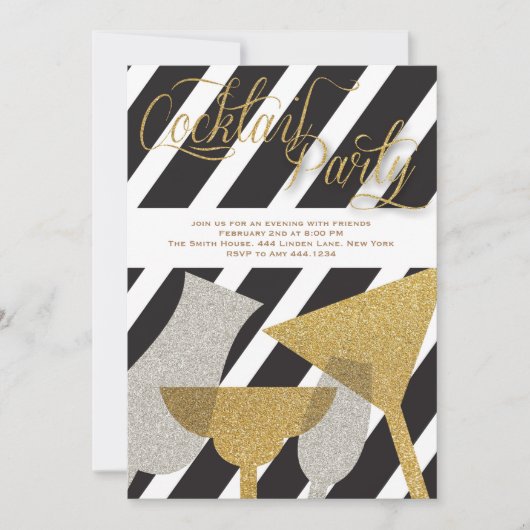 グリッターカクテルパーティの招待状 招待状 (正面)