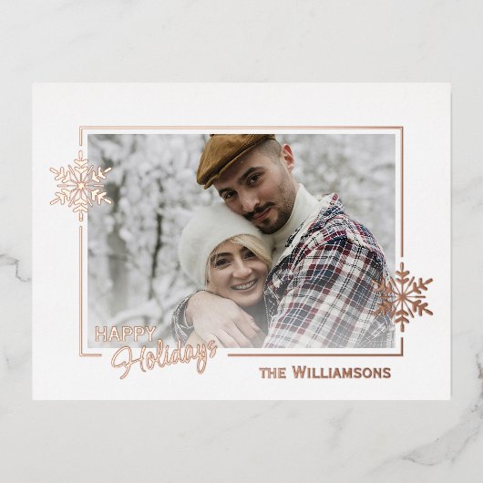 グリッターカスタムの美しい雪片バラ金ゴールド 箔シーズンポストカード (正面)