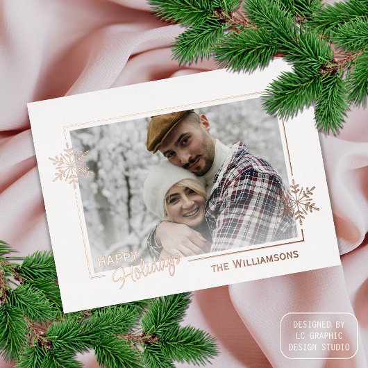 グリッターカスタムの美しい雪片バラ金ゴールド 箔シーズンポストカード