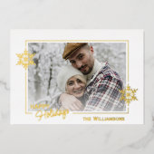 グリッターカスタムの美しい雪片金ゴールド 箔シーズンカード (正面)