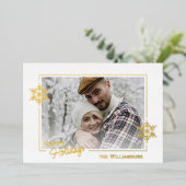 グリッターカスタムの美しい雪片金ゴールド 箔シーズンカード (立ち正面)