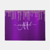 グリッターカスタムシックパープルドリッピングブラシモノグラム ドアマット (正面)