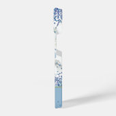 グリッターカスタムブルーフローラパーソナライズされた名 iPhoneケース (左側面)