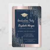 グリッターカッコいいグレードキャップ、バラ金ゴールドドリップ、ネイビーブルー 招待状 (正面)