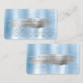 グリッターカップケーズシルバーブラシストロークブルーメタリック 名刺 (正面/裏面)