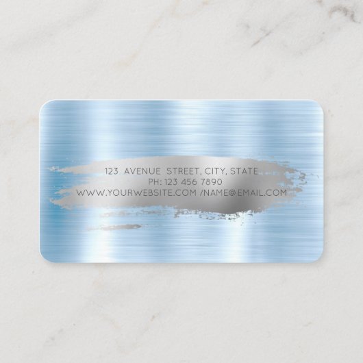 グリッターカップケーズシルバーブラシストロークブルーメタリック 名刺 (裏面)