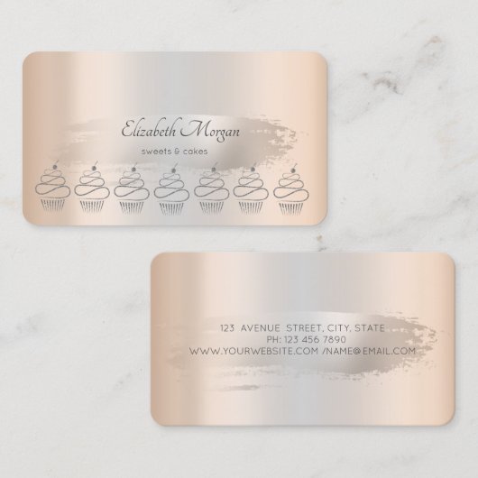 グリッターカップケーズシルバーブラシストローク 名刺 (正面/裏面)