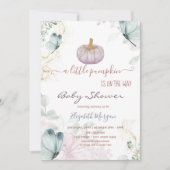 グリッターカボチャ青い蝶の赤ちゃんシャワー 招待状 (正面)