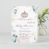 グリッターカボチャ青い蝶の赤ちゃんシャワー 招待状 (スタンド正面)