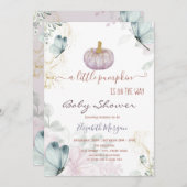 グリッターカボチャ青い蝶の赤ちゃんシャワー 招待状 (正面/裏面)