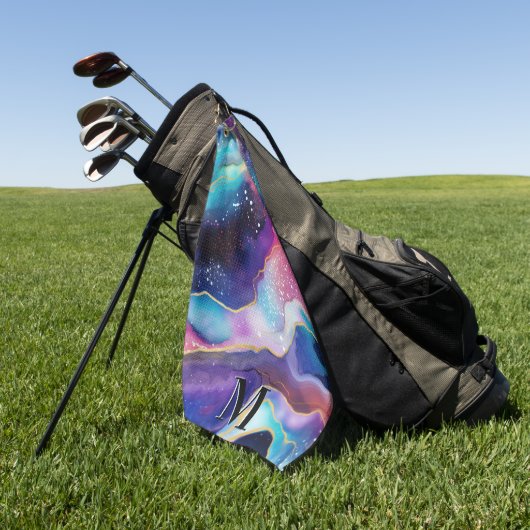 グリッターカラフルアガート模様モノグラム ゴルフタオル (グリーン)