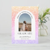 グリッターカラフルスパークルスカートアーチ写真卒業 招待状 (スタンド正面)