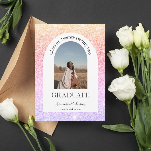 グリッターカラフルスパークルスカートアーチ写真卒業 招待状