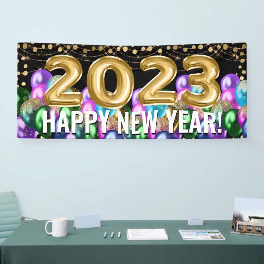 グリッターカラフルバルーン2023年新年おめでとう 横断幕 (トレードショー)