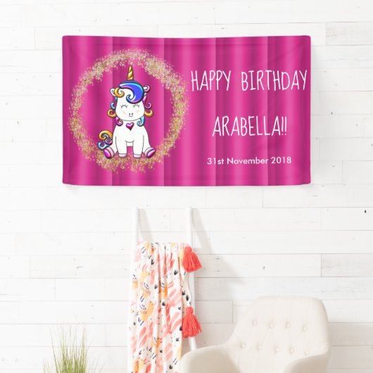 グリッターカラフルピンクユニコーン誕生日 横断幕 (インサイチュ)