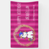 グリッターカラフルピンクユニコーン誕生日 横断幕 (縦)