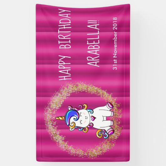 グリッターカラフルピンクユニコーン誕生日 横断幕 (縦)