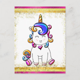 グリッターカラフルピンクユニコーン ポストカード