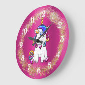 グリッターカラフルピンクユニコーン ラージ壁時計 (傾斜)
