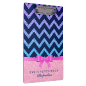 グリッターカラフルブルーシェブロンピンクダマスク クリップボード (右)