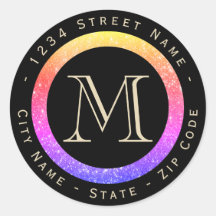 グリッターカラフルモノグラム差出人住所ラベル