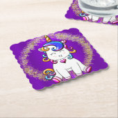 グリッターカラフルユニコーンパープル ペーパーコースター (アングル)