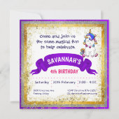 グリッターカラフルユニコーンパープル 招待状 (正面)