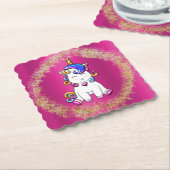 グリッターカラフルユニコーンピンク ペーパーコースター (アングル)