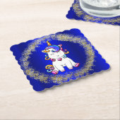 グリッターカラフルユニコーンブルー ペーパーコースター (アングル)