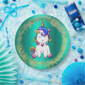 グリッターカラフルユニコーン誕生日 ペーパープレート (パーティー)