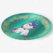 グリッターカラフルユニコーン誕生日 ペーパープレート (アングル)