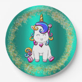 グリッターカラフルユニコーン誕生日 ペーパープレート (正面)