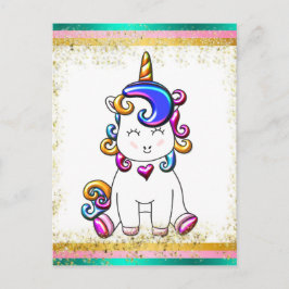 グリッターカラフルユニコーン誕生日 ポストカード