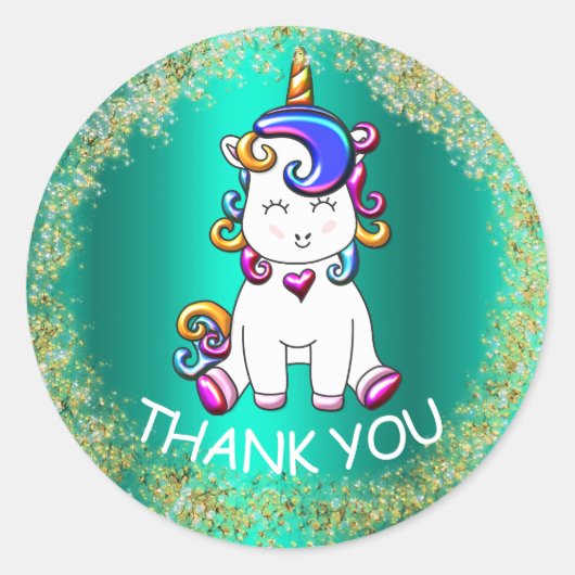 グリッターカラフルユニコーン誕生日 ラウンドシール (正面)