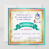 グリッターカラフルユニコーン 招待状 (正面)