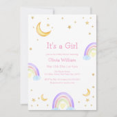 グリッターカラフルレインボームーンスターベビーシャワー 招待状 (正面)