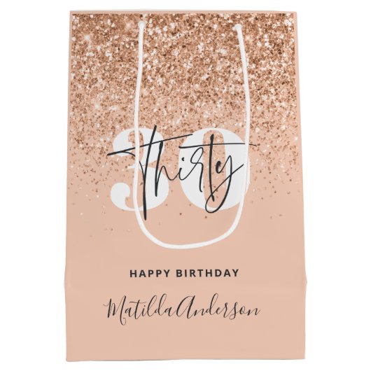 グリッターガーリーのモダン30歳の誕生日  ミディアムペーパーバッグ (裏面)