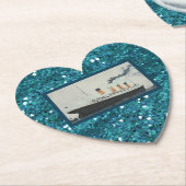グリッターガーリータイタニック深いブルースパークルハート ペーパーコースター (アングル)