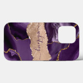 グリッターガーリーパープルアゲート&バラ金ゴールド スタイリッシュ Case-Mate iPhoneケース (裏面 (横))