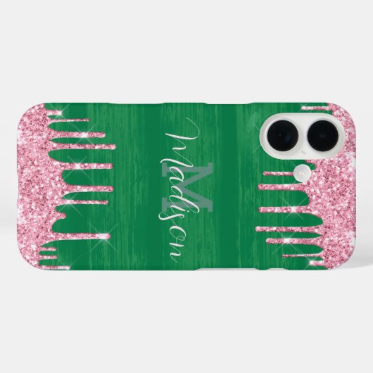 グリッターガーリーピンクグリーンドリップモノグラム追加の名前 Case-Mate iPhoneケース (裏面 (横))