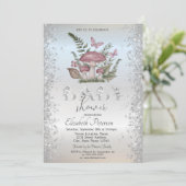 グリッターキノコバタフライ シルバーベビーシャワー 招待状 (スタンド正面)