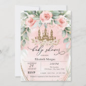 グリッターキャッスルピンクローゼベビーシャワー 招待状 (正面)