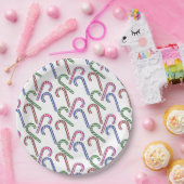 グリッターキャンディーケーン模様 ペーパープレート (パーティー)