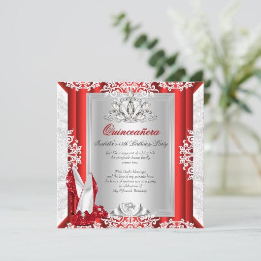 グリッターキンセアニェラ15thバースデーパーティレッドシューズ 招待状 (スタンド正面)