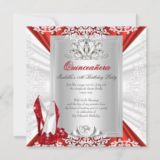 グリッターキンセアニェラ15thバースデーパーティードレッドヒール 招待状 (正面)