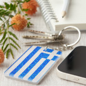 グリッターギリシャ国旗の長方形キーチェーン キーホルダー (正面右)