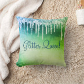 グリッタークイーンドリップブルーグリーンクールかわいらし クッション (ブランケット)
