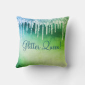 グリッタークイーンドリップブルーグリーンクールかわいらし クッション (裏面)